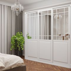 Шкаф-купе 2450 серии NEW CLASSIC K5+K5+K5+B22+PL3 (по 2 ящика лев/прав+1 штанга+1полка) профиль «Капучино» в Нижнем Тагиле - nizhniy-tagil.mebel24.online | фото