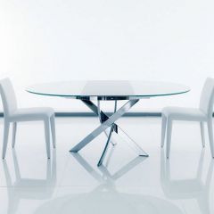 Стол BARONE (01.92) G093 хром/С150 э-бел. гл. стекло, L021алюм.вставка в Нижнем Тагиле - nizhniy-tagil.mebel24.online | фото 1