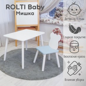 Детский комплект стол и стул «Мишка» Rolti Baby  (голубая столешница/голубое сиденье/белые ножки) в Нижнем Тагиле - nizhniy-tagil.mebel24.online | фото