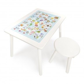 Детский комплект стол и табурет круглый Rolti Baby с накладкой Алфавит (белая столешница/белое сиденье/белые ножки) в Нижнем Тагиле - nizhniy-tagil.mebel24.online | фото