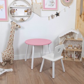 Комплект детский стол КРУГЛЫЙ и стул КОРОНА ROLTI Baby (розовая столешница/белое сиденье/белые ножки) в Нижнем Тагиле - nizhniy-tagil.mebel24.online | фото