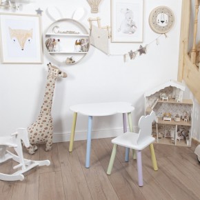 Комплект детский стол ОБЛАЧКО и стул МИШКА ROLTI Baby (белая столешница/белое сиденье/цветные ножки) в Нижнем Тагиле - nizhniy-tagil.mebel24.online | фото