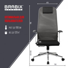 Кресло офисное BRABIX PREMIUM "Ultimate EX-801" хром, плотная двойная сетка Х2, черное/серое, 532918 в Нижнем Тагиле - nizhniy-tagil.mebel24.online | фото 5