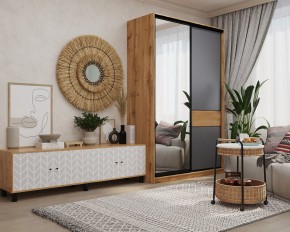 Шкаф-купе SLIM 2-х дверный BS15-6.ZD с зеркалом (дуб вотан/белый/темно-серый/черный муар) в Нижнем Тагиле - nizhniy-tagil.mebel24.online | фото 3